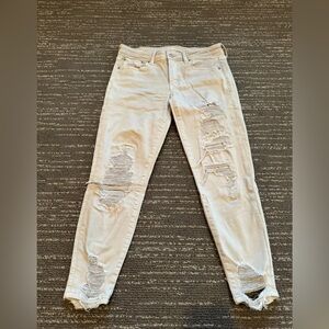 AMERICAN EAGLE Super Stretch Light Grey Ripped Jeggings